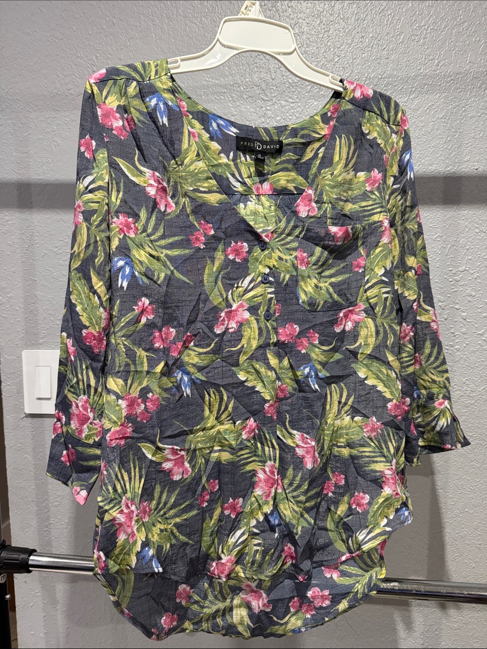Fred David Navy Floral V-Neck Button Tunic